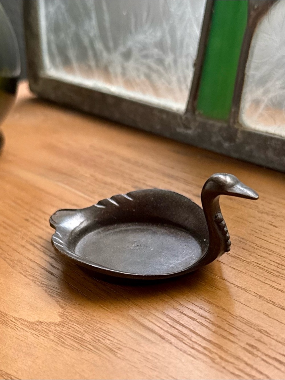 Vintage Brown Metal Swan Trinket Dish